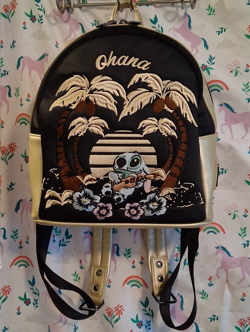 NWOT Vaulted Disney Loungefly Lilo & Stitch Metallic Gold Ohana Mini Backpack